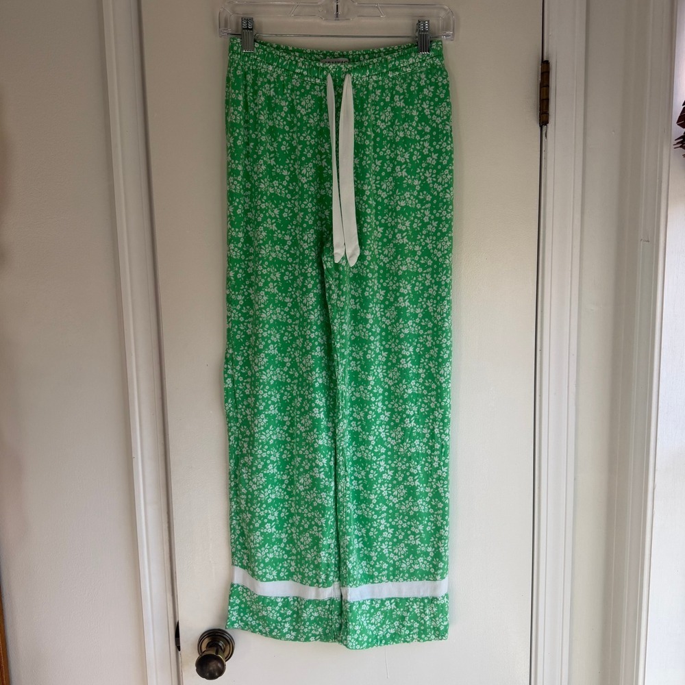 PJ Salvage Green Floral Wide Leg Pajama Pants XS Drawstring Lounge Sleepwear